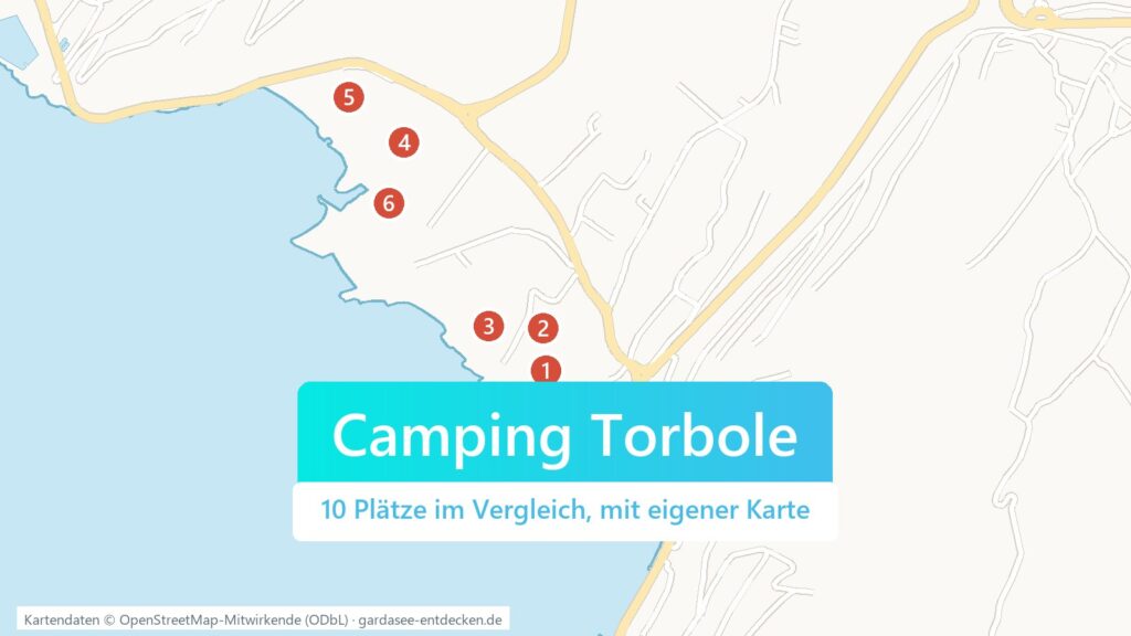 Kartenausschnitt der Campingplätze bei Torbole am nördlichen Gardasee