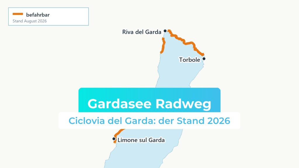 Karte der befahrbaren Abschnitte der Ciclovia del Garda zwischen Limone, Riva und Torbole