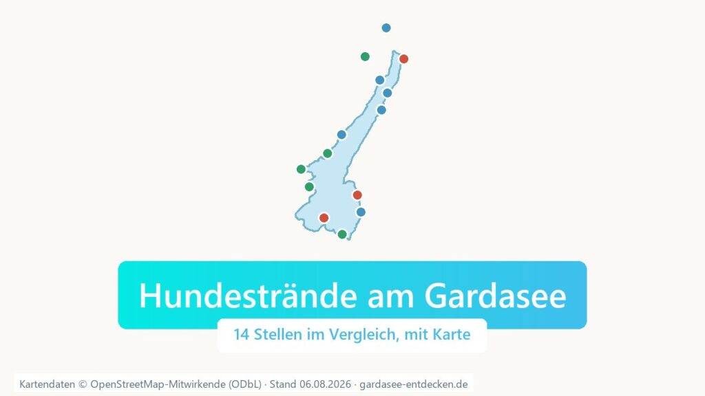 Karte des Gardasees mit den Hundestränden, als Titelbild mit Markenleiste