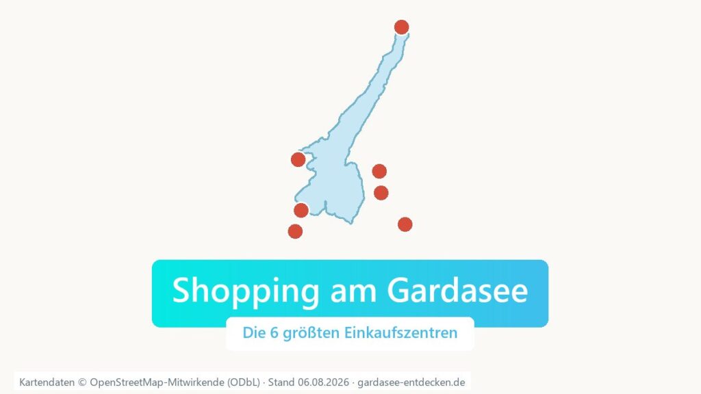 Karte des Gardasees mit den Standorten der groessten Einkaufszentren