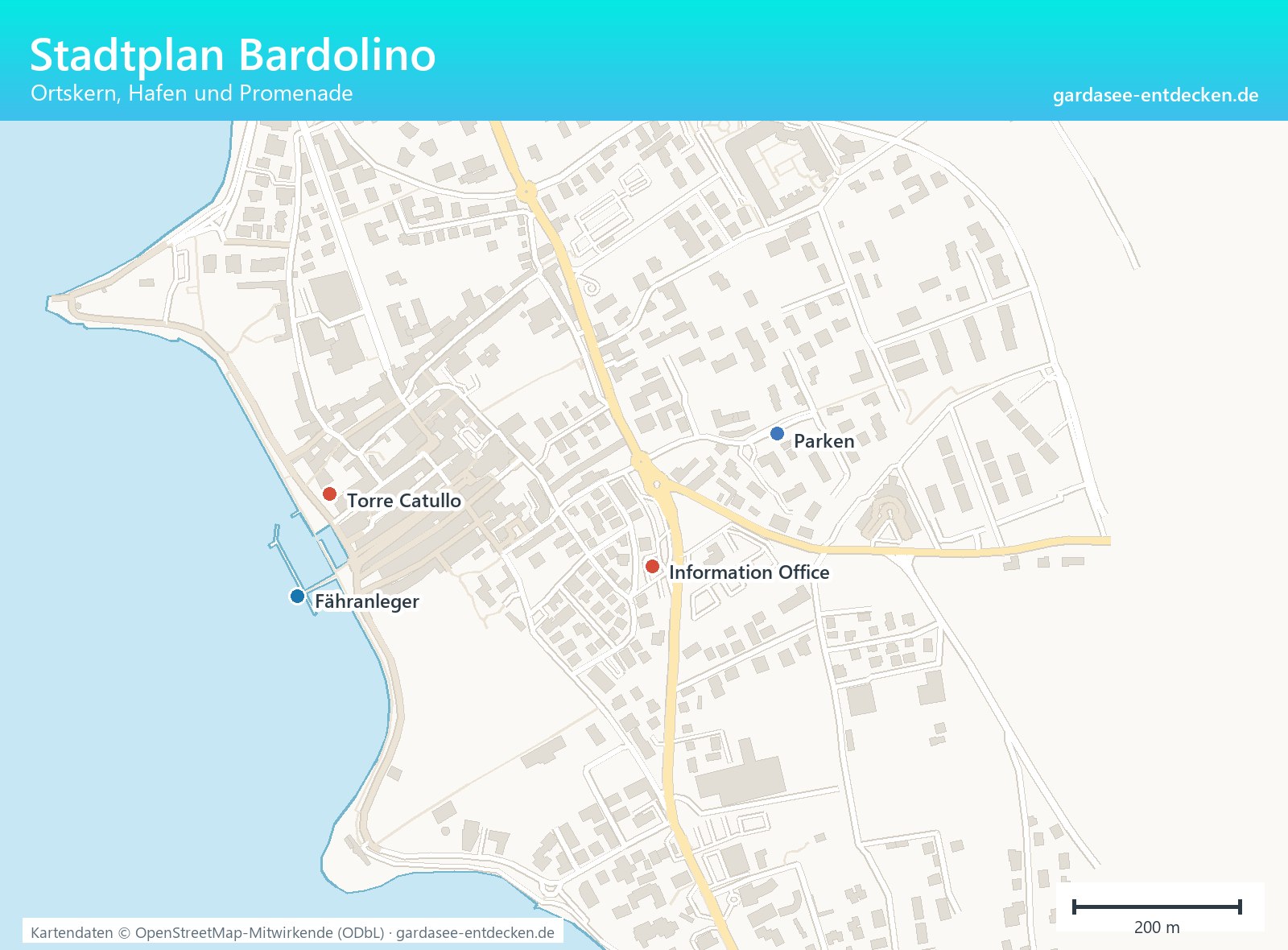 Stadtplan von Bardolino mit Altstadt, Hafen und Sehenswürdigkeiten