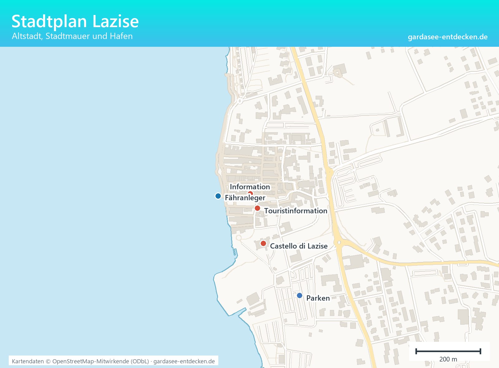 Stadtplan von Lazise mit Altstadt, Hafen und Sehenswürdigkeiten
