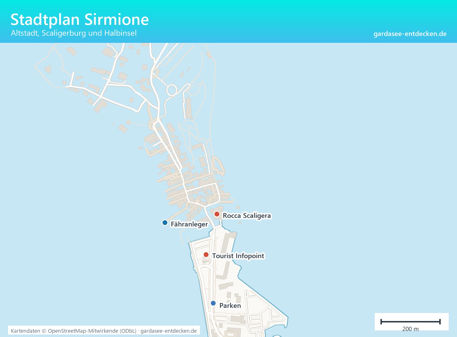 Stadtplan von Sirmione mit Altstadt, Hafen und Sehenswürdigkeiten